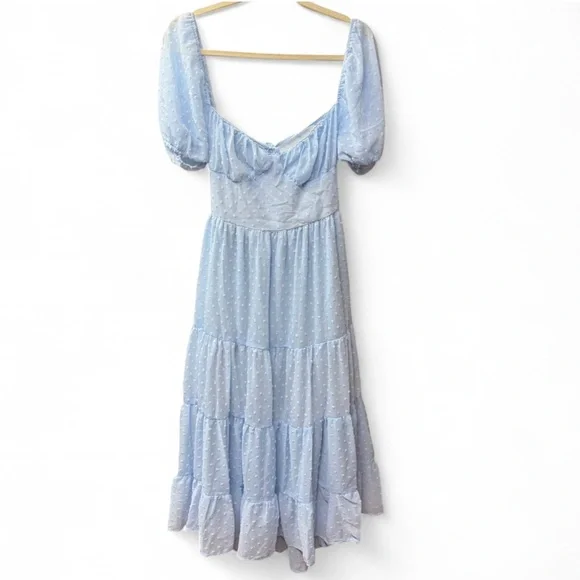 SHEIN Light Blue Midi Dress with Puff Sleeves - Picture 2 of 9